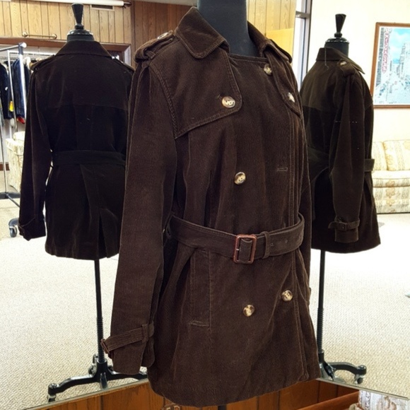 L.L. Bean Brown Corduroy Belted Trench Coat - Picture 4 of 7